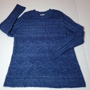 💚 St Johns Bay Women Pullover Sweater Blue & White Specks Cable Knit Size Large